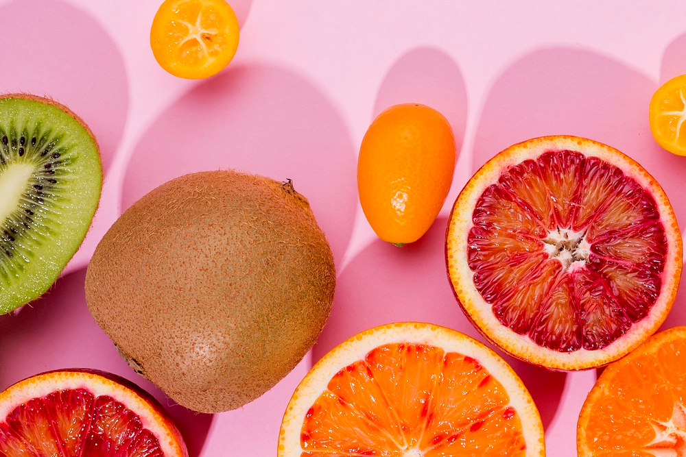 top view delicious collection of exotic fruits 1